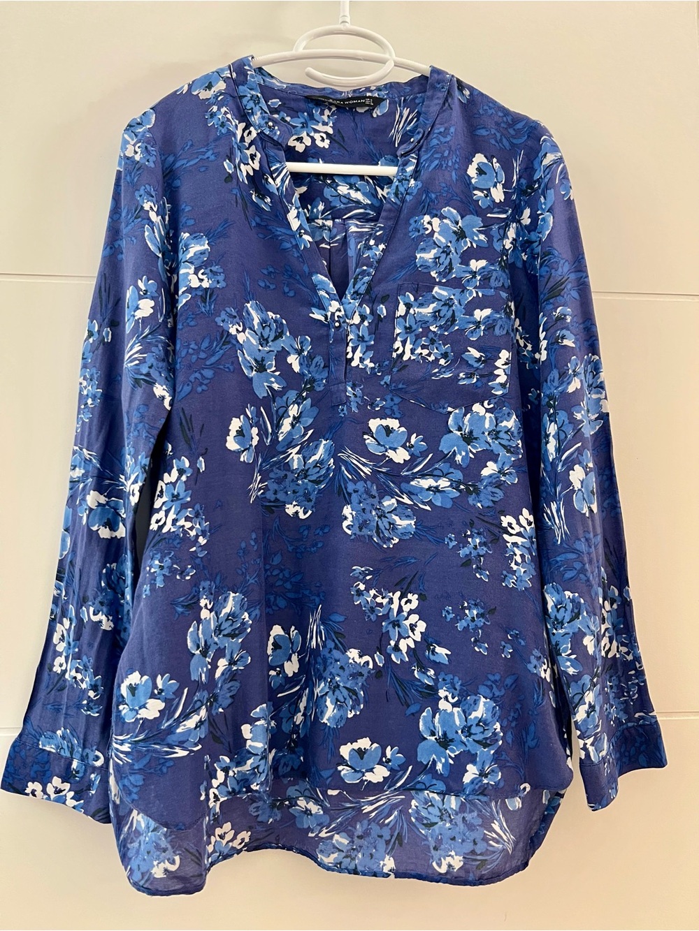 Zara Blue Floral Split-Neck Tunic